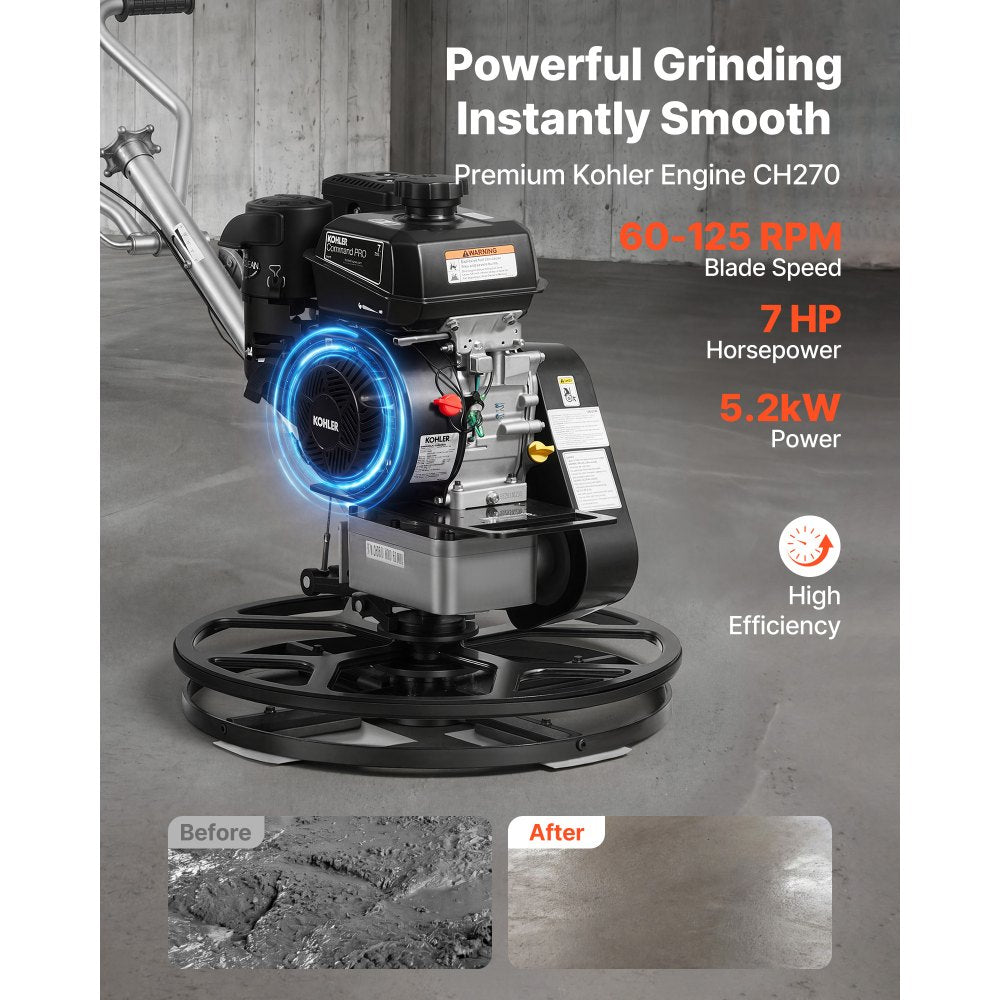Vevor Power Trowel 24" Concrete Finishing Machine with Float Pan, 7 HP Kohler Engine, 4 Blades, Adjustable Pitch, Gas-Powered Walk-Behind New
