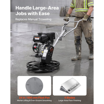 Vevor Power Trowel 24" Concrete Finishing Machine with Float Pan, 7 HP Kohler Engine, 4 Blades, Adjustable Pitch, Gas-Powered Walk-Behind New