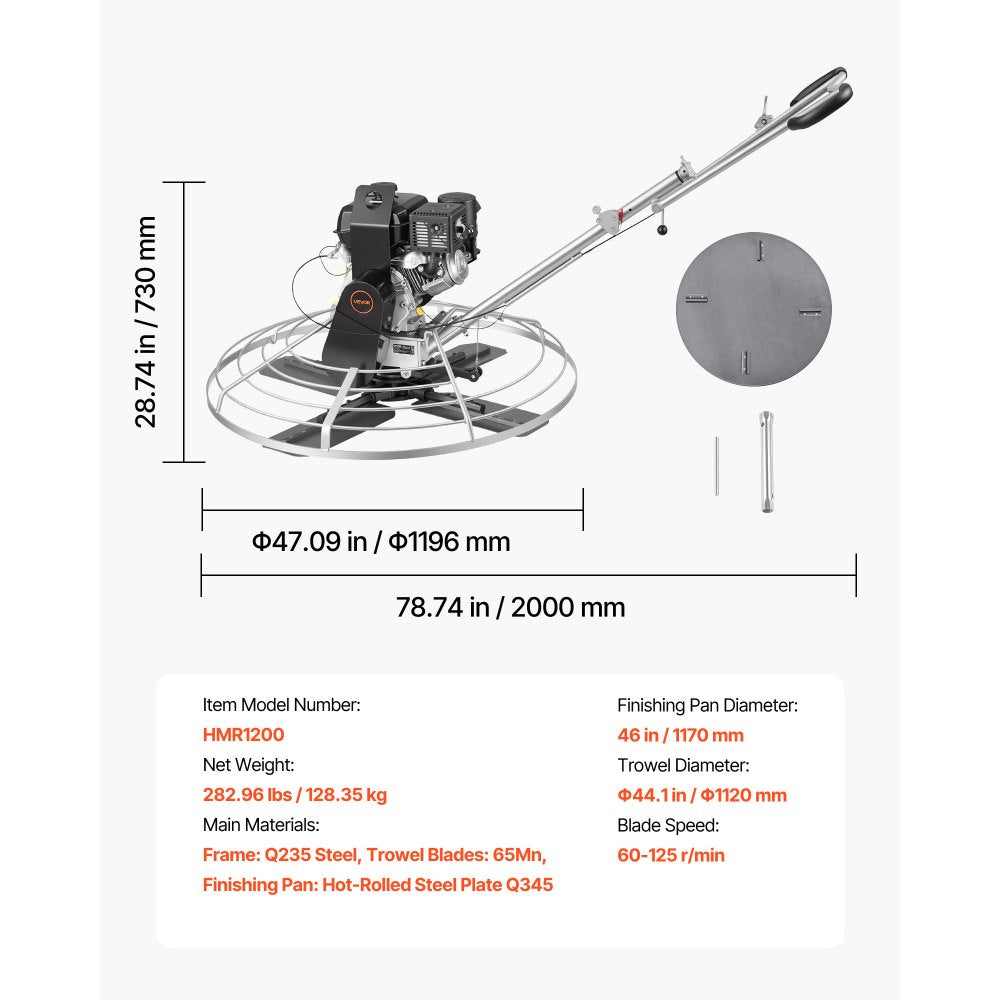 Vevor Power Trowel 46" Concrete Finishing Machine with Float Pan New