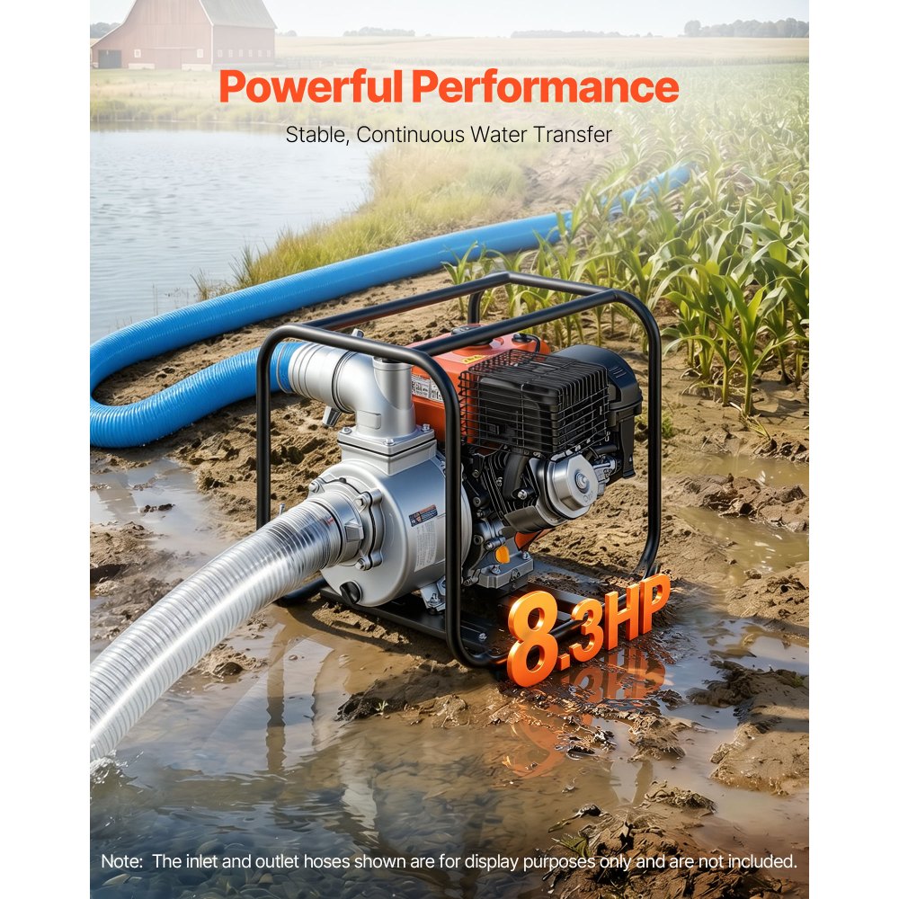 Vevor Water Pump 4" 422 GPM 8.3HP Semi Trash Gas Powered Transfer Pump New