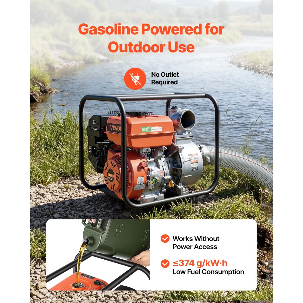 Vevor Water Pump 4" 422 GPM 8.3HP Semi Trash Gas Powered Transfer Pump New