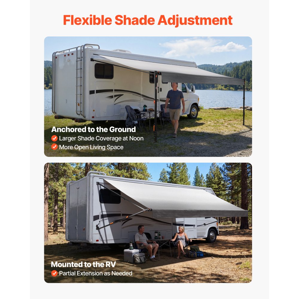 Vevor RV Awning Manual Retractable Complete Kit 18.12' Gradient Black New