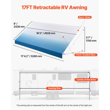 Vevor RV Awning Manual Retractable Complete Kit 17.12' Gradient Blue New