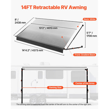 Vevor Manual Retractable RV Awning Complete Kit 14.12' Gradient Black New