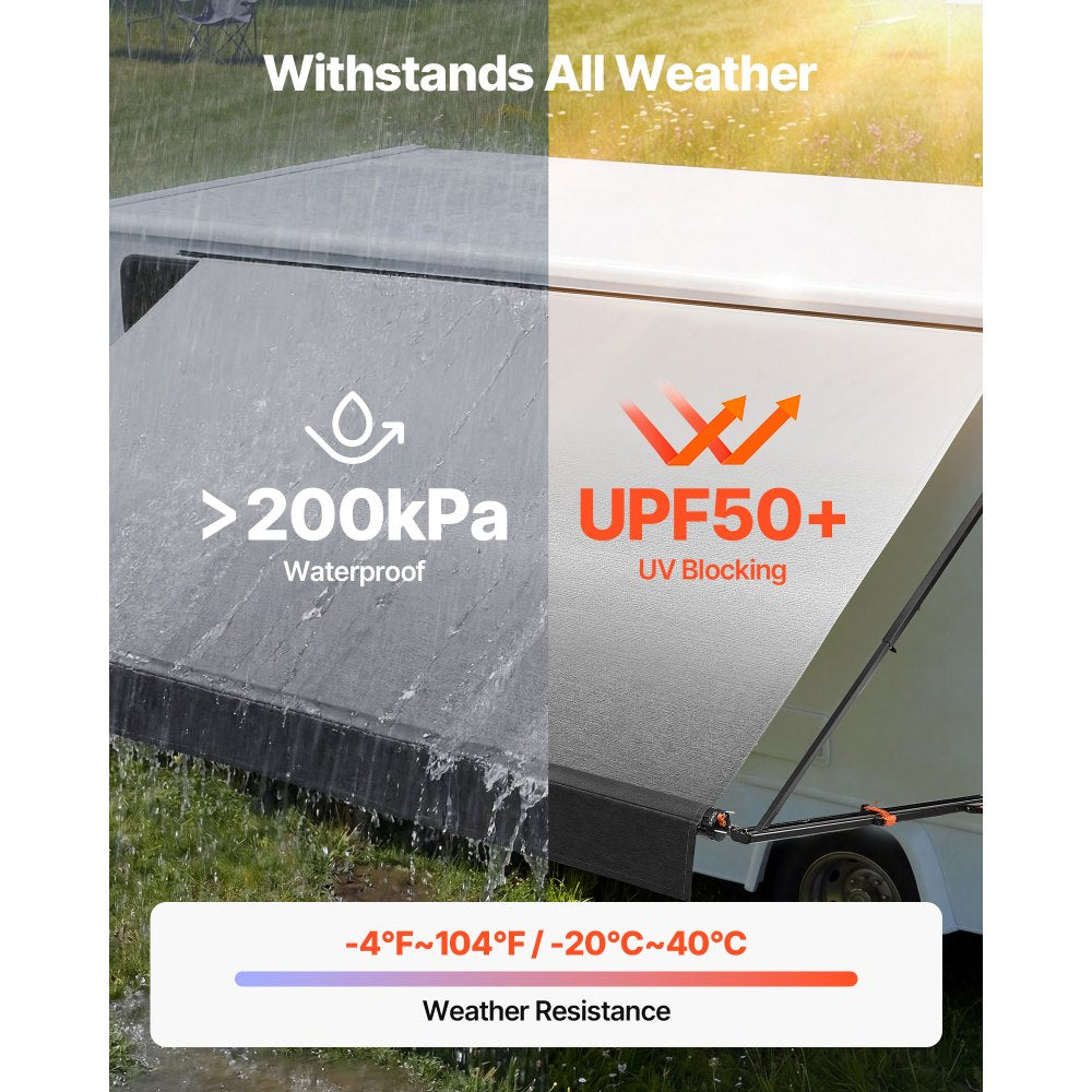 Vevor Manual Retractable RV Awning Complete Kit 14.12' Gradient Black New
