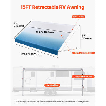 Vevor RV Awning Manual Retractable 15.12' Gradient Blue Complete Kit New
