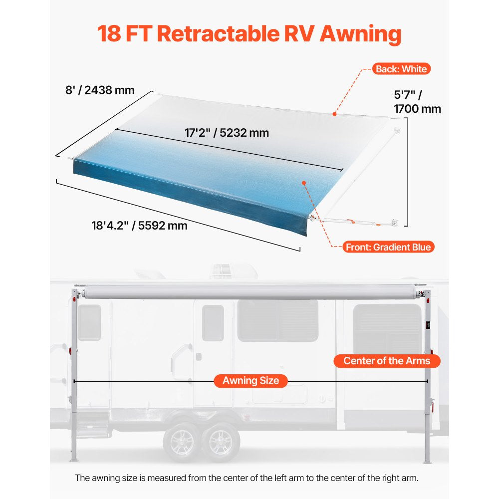 Vevor Manual Retractable RV Awning Complete Kit 18.12' Gradient Blue New