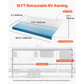 Vevor Manual Retractable RV Awning Complete Kit 18.12' Gradient Blue New