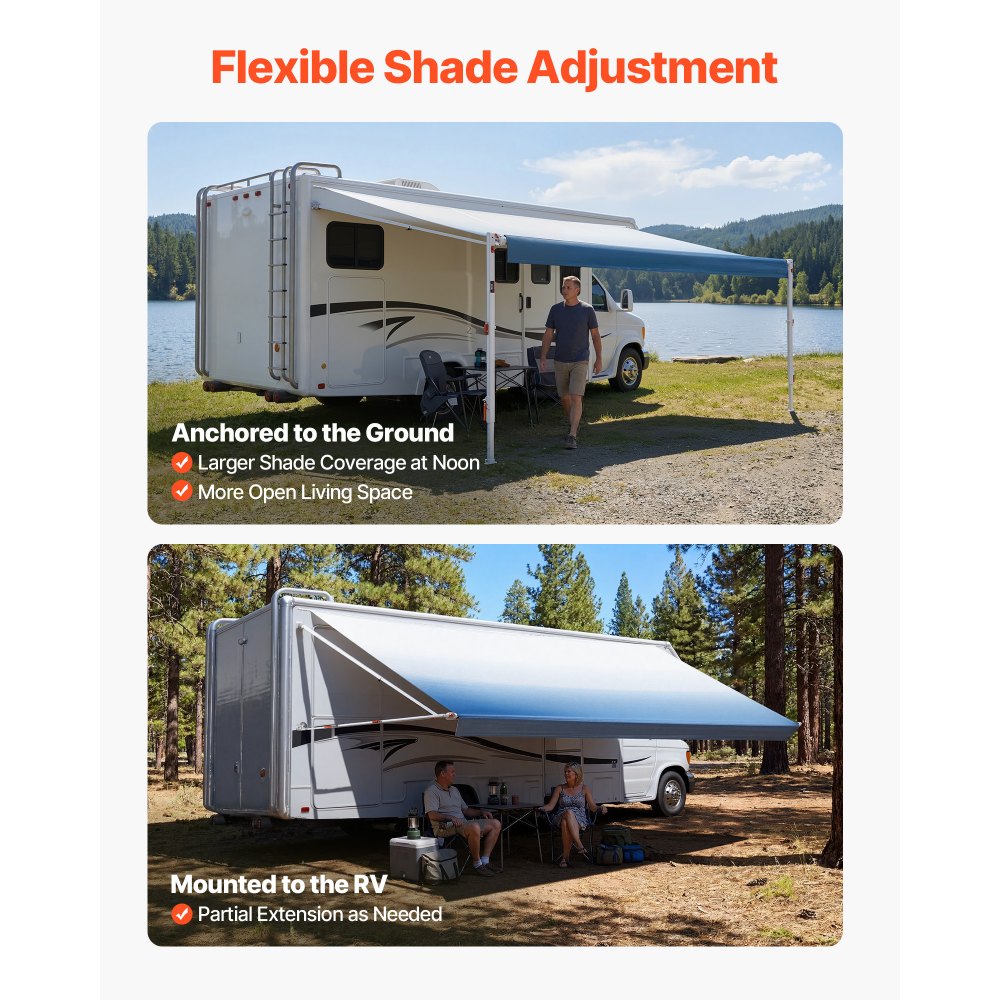 Vevor Manual Retractable RV Awning Complete Kit 18.12' Gradient Blue New