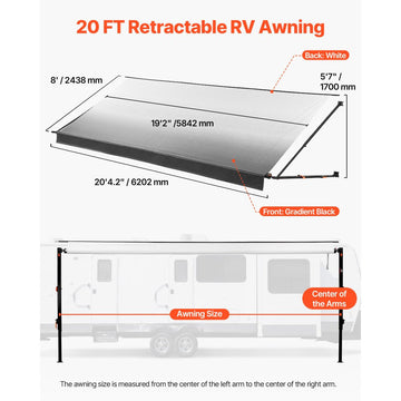 Vevor RV Awning Manual Retractable Complete Kit 20.12' Gradient Black New