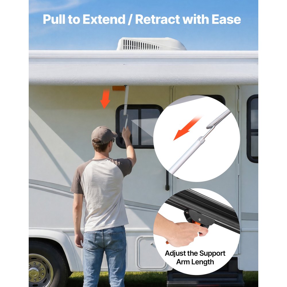 Vevor RV Awning Manual Retractable Complete Kit 20.12' Gradient Black New