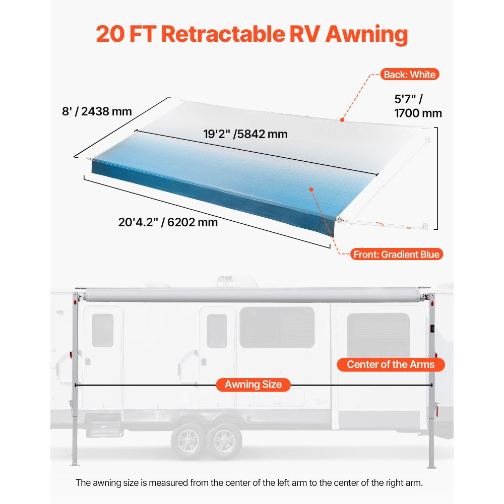 Vevor RV Awning Manual Retractable Complete Kit 20.12' Gradient Blue New