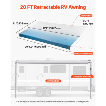 Vevor RV Awning Manual Retractable Complete Kit 20.12' Gradient Blue New