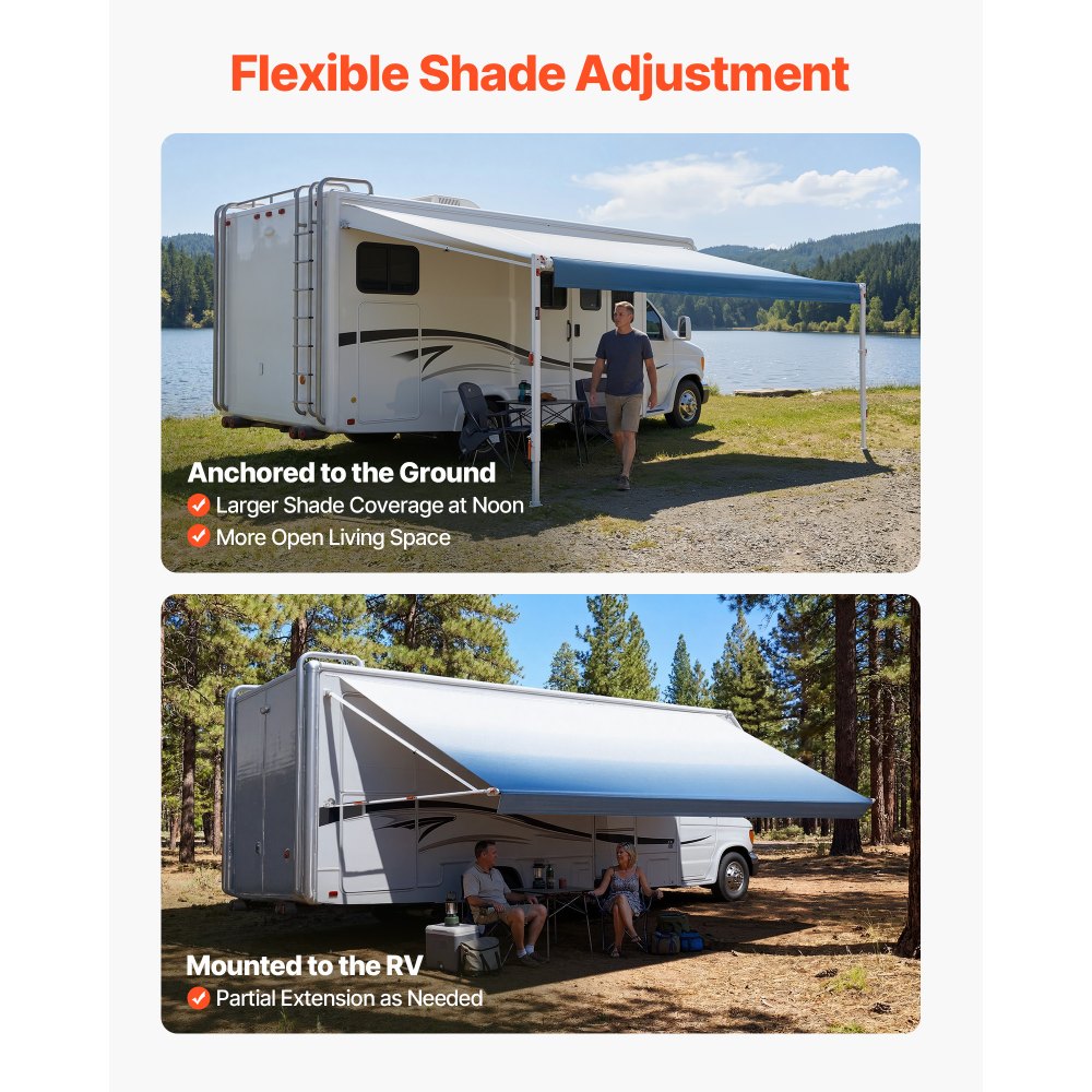 Vevor RV Awning Manual Retractable Complete Kit 20.12' Gradient Blue New