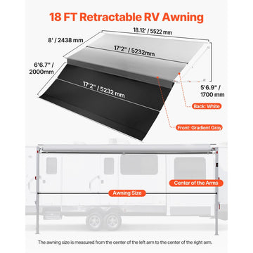 Vevor RV Awning Manual Retractable Complete Kit with Sunshade Screen 18.12' Gradient Gray New
