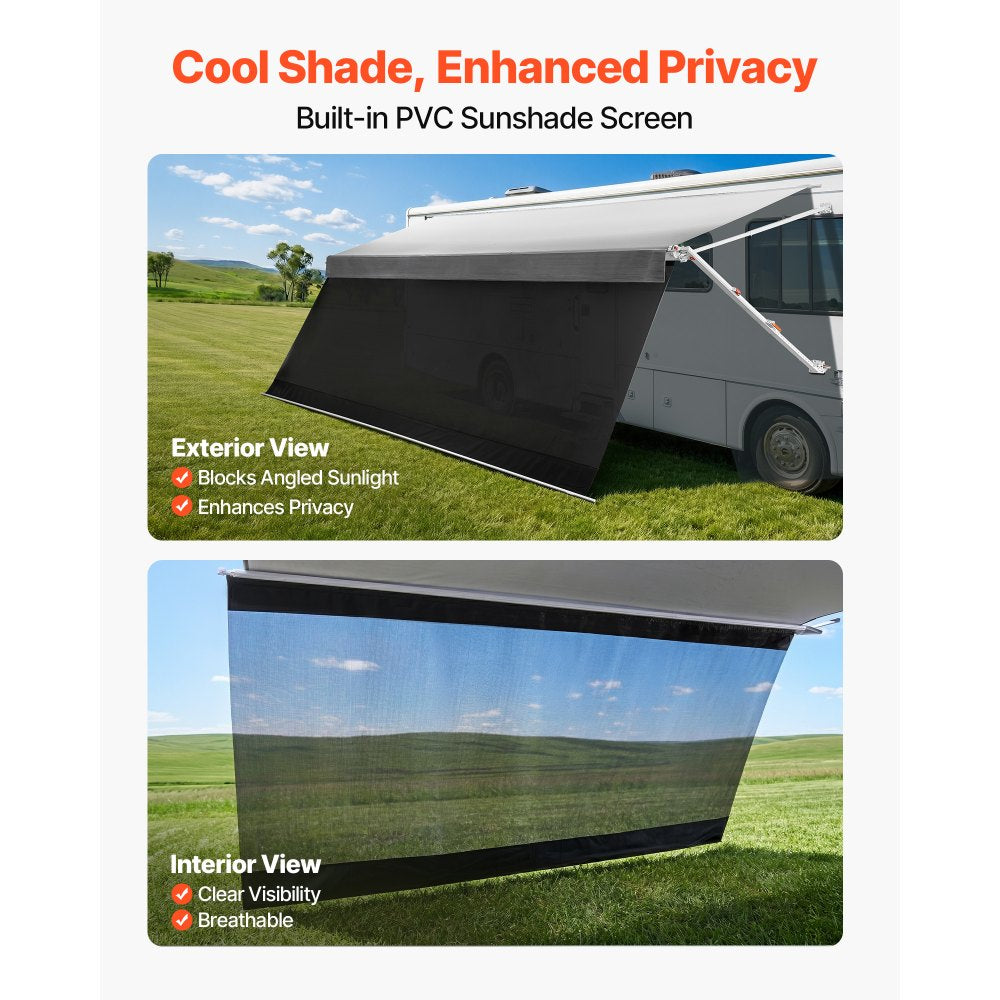 Vevor RV Awning Manual Retractable Complete Kit with Sunshade Screen 18.12' Gradient Gray New