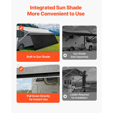 Vevor RV Awning Manual Retractable Complete Kit with Sunshade Screen 18.12' Gradient Gray New