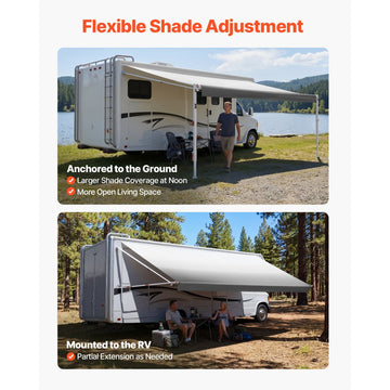 Vevor RV Awning Manual Retractable Complete Kit with Sunshade Screen 18.12' Gradient Gray New