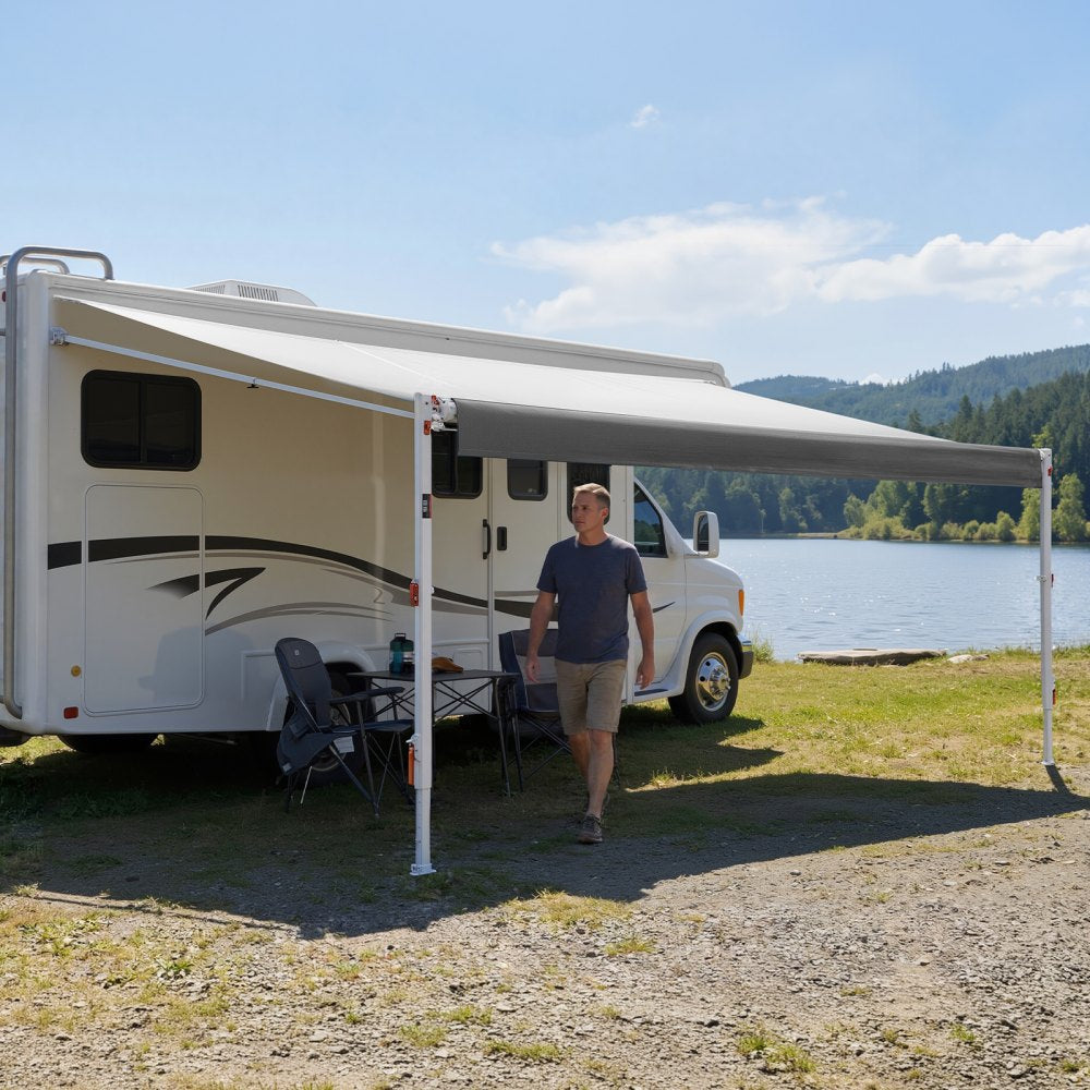 Vevor RV Awning Manual Retractable Complete Kit with Sunshade Screen 18.12' Gradient Gray New