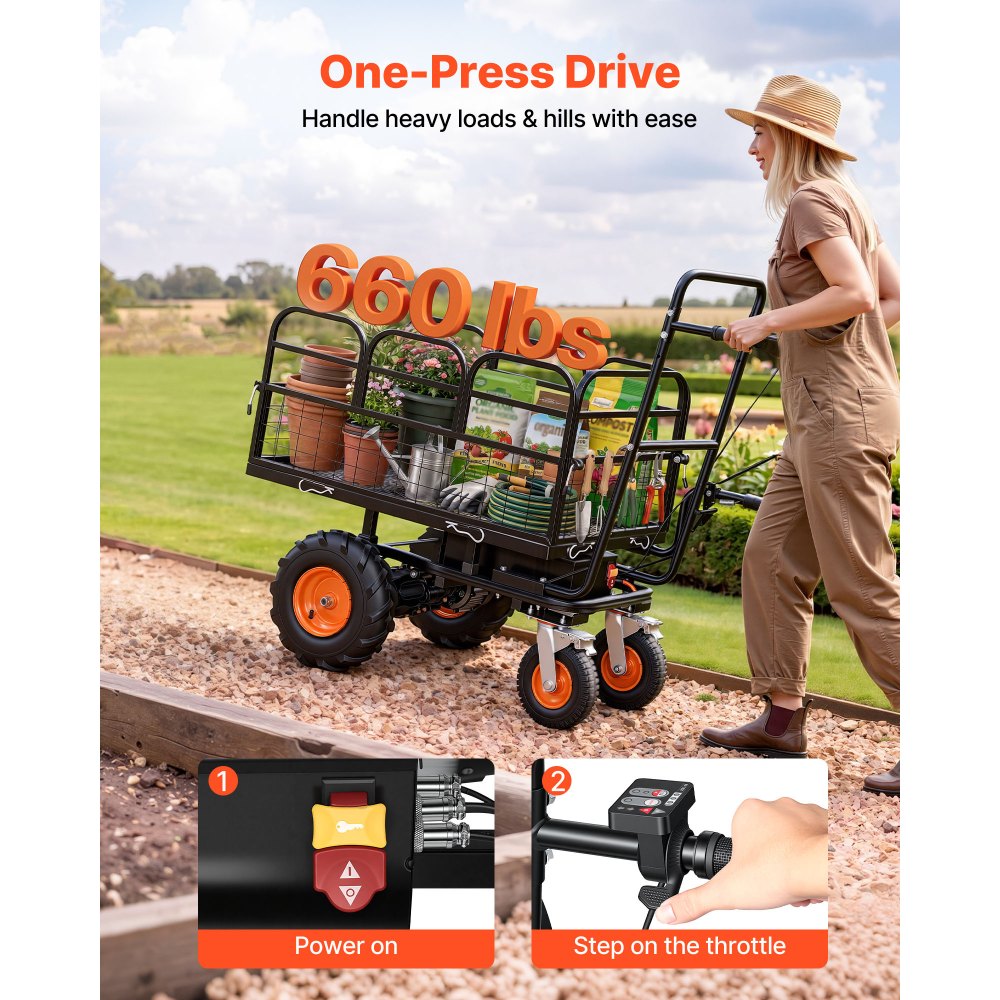 Vevor Utility Cart Electric 500W Battery-Powered Garden Wagon 660 lbs 4-Wheel New