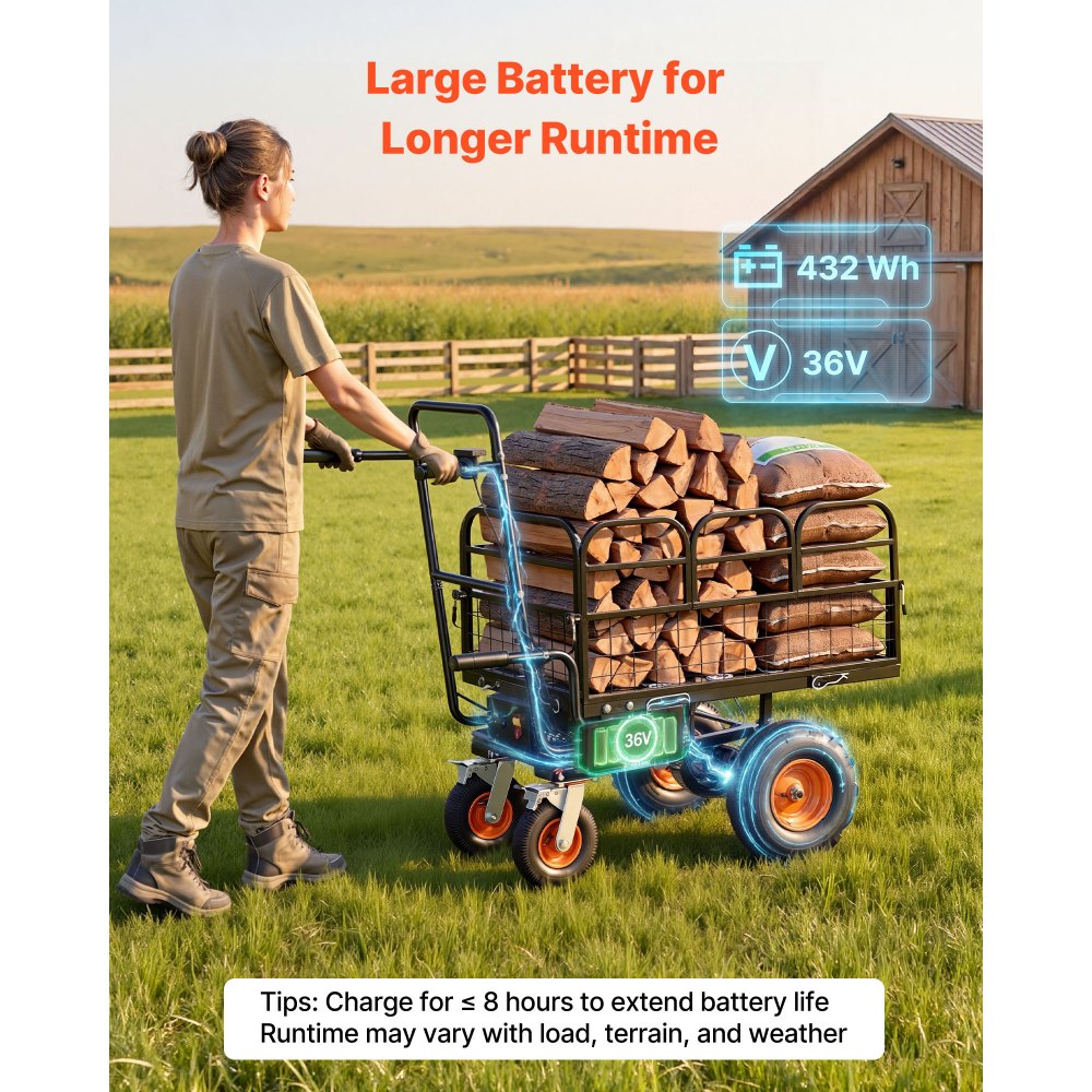 Vevor Utility Cart Electric 500W Battery-Powered Garden Wagon 660 lbs 4-Wheel New