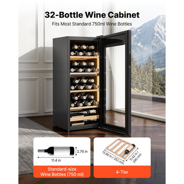 Vevor Wine Cooler Refrigerator 32-Bottle Dual Zone Freestanding Glass Door New