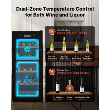 Vevor Wine Cooler Refrigerator 32-Bottle Dual Zone Freestanding Glass Door New