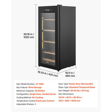 Vevor Wine Cooler Refrigerator 32-Bottle Dual Zone Freestanding Glass Door New
