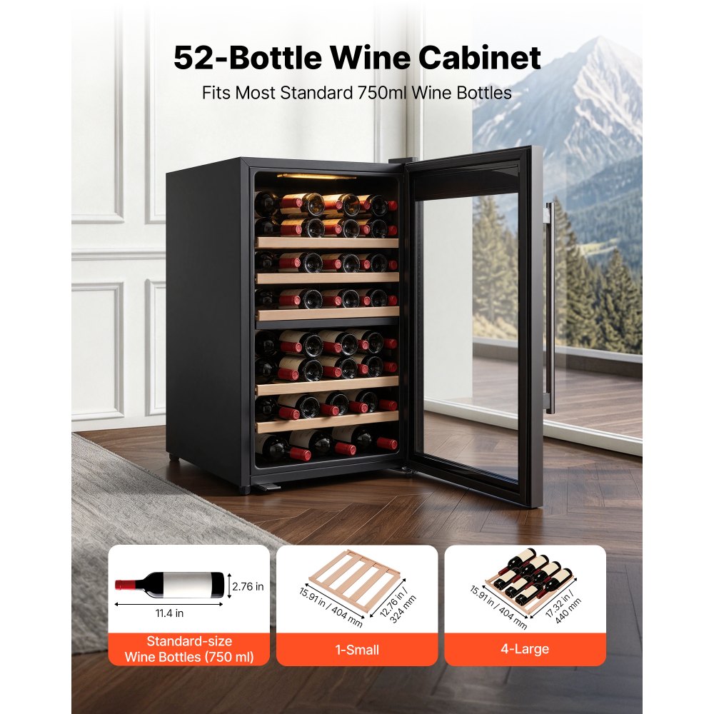 Vevor Wine Cooler 52-Bottle Dual Zone Freestanding Wine Fridge New