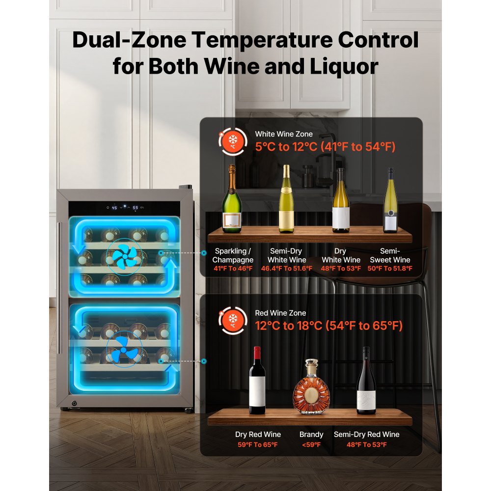 Vevor Wine Cooler 52-Bottle Dual Zone Freestanding Wine Fridge New