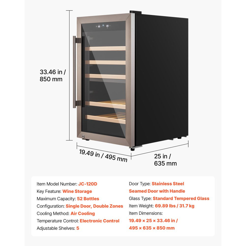 Vevor Wine Cooler 52-Bottle Dual Zone Freestanding Wine Fridge New