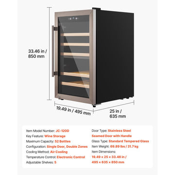 Vevor Wine Cooler 52-Bottle Dual Zone Freestanding Wine Fridge New