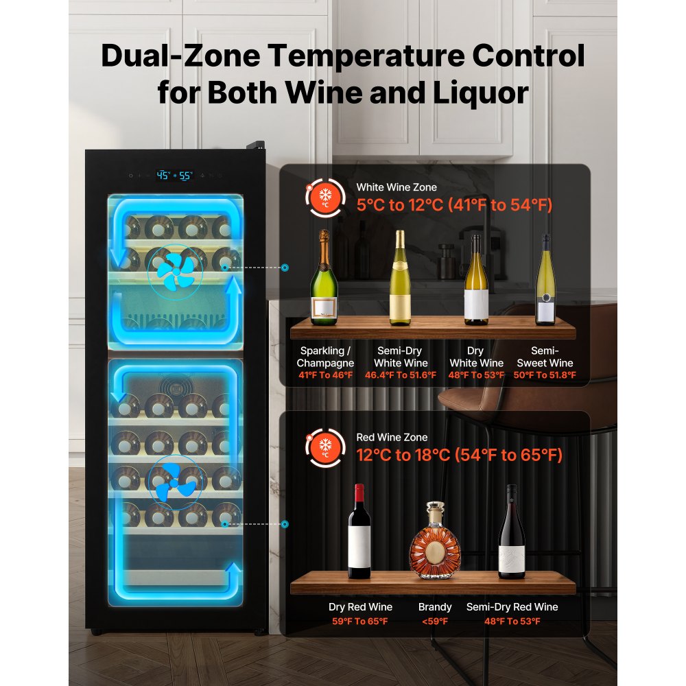 Vevor Wine Fridge 42-Bottle Dual Zone Freestanding Cooler New