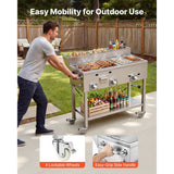 Vevor Propane Griddle Outdoor 3-Burner Stainless Steel Cart with Food Warming Pans New