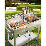 Vevor Frying Cart Outdoor Propane Fryer & Griddle Combo with 3 Burners, Wheels, 2 Fryer Baskets & 3 Food Pans New