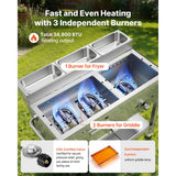 Vevor Frying Cart Outdoor Propane Fryer & Griddle Combo with 3 Burners, Wheels, 2 Fryer Baskets & 3 Food Pans New
