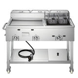 Vevor Frying Cart Outdoor Propane Fryer & Griddle Combo with 3 Burners, Wheels, 2 Fryer Baskets & 3 Food Pans New