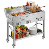 Vevor Frying Cart Outdoor Propane Fryer & Griddle Combo with 3 Burners, Wheels, 2 Fryer Baskets & 3 Food Pans New