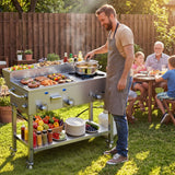 Vevor Griddle Outdoor Propane 3-Burner Stainless Steel Cooking Cart with Food Pans and Gas Stove New