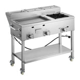 Vevor Griddle Outdoor Propane 3-Burner Stainless Steel Cooking Cart with Food Pans and Gas Stove New
