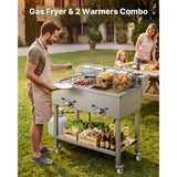 Vevor Deep Fryer Outdoor Propane Frying Cart with 2 Burners and Warming Pans New