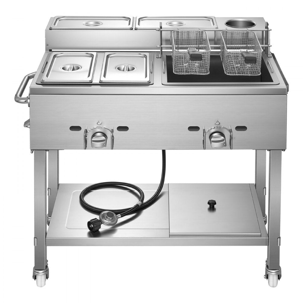Vevor Deep Fryer Outdoor Propane Frying Cart with 2 Burners and Warming Pans New