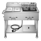 Vevor Deep Fryer Outdoor Propane Frying Cart with 2 Burners and Warming Pans New