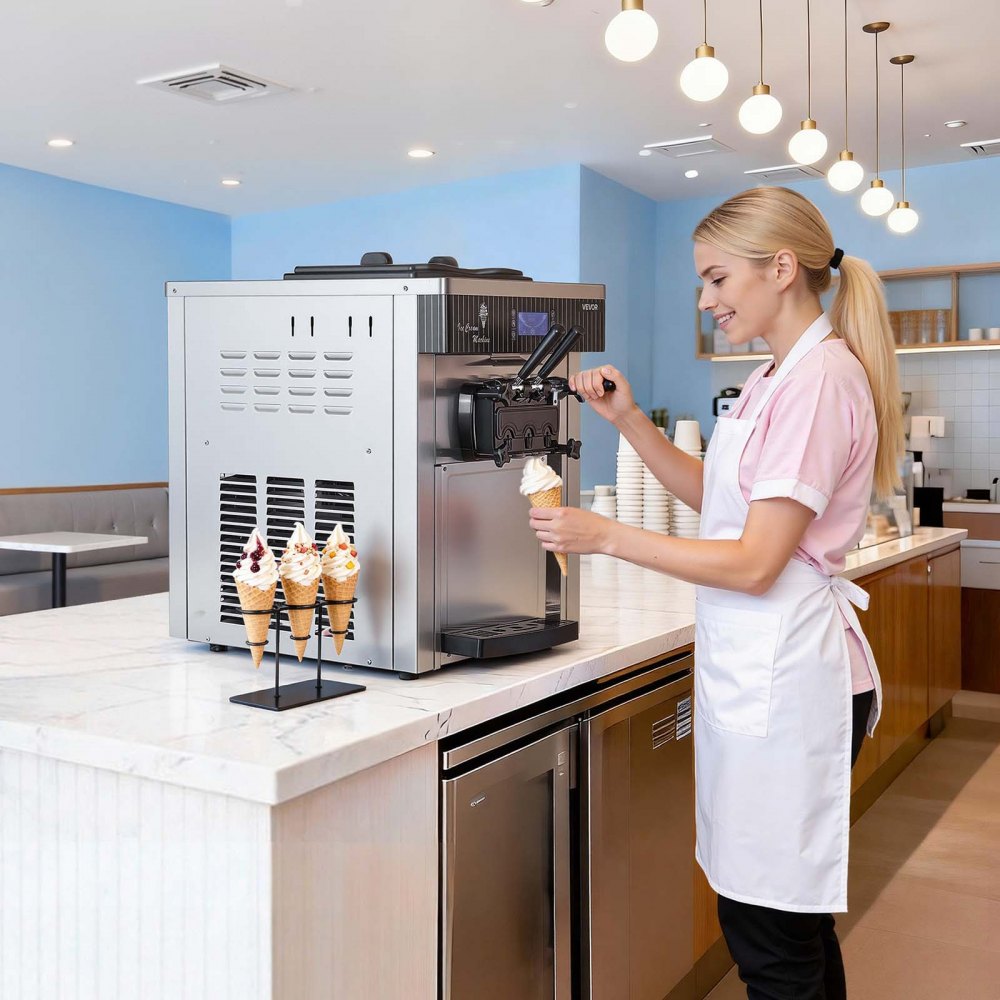 Vevor Ice Cream Machine 3-Flavor Countertop Soft Serve Maker New
