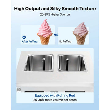 Vevor Commercial Ice Cream Machine Dual-Compressor Freestanding Soft Serve Maker 34-44 L/H 3 Flavors New