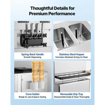 Vevor Commercial Ice Cream Machine Dual-Compressor Freestanding Soft Serve Maker 34-44 L/H 3 Flavors New