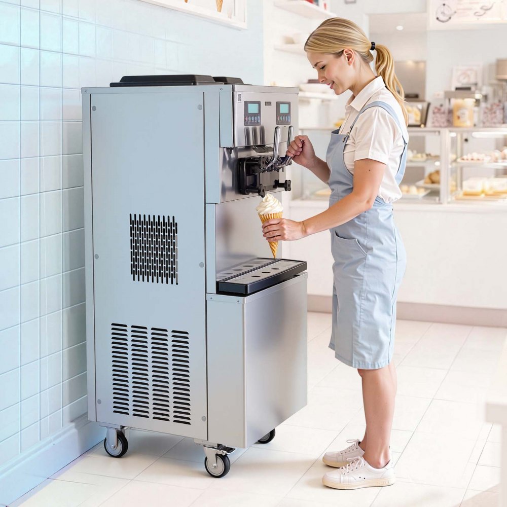 Vevor Commercial Ice Cream Machine Dual-Compressor Freestanding Soft Serve Maker 34-44 L/H 3 Flavors New
