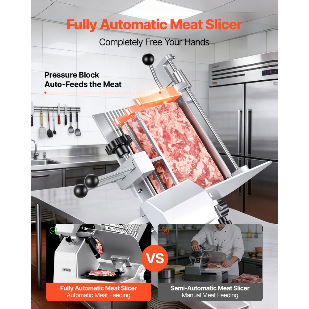 Vevor Meat Slicer Fully Automatic Commercial Food Slicer with 10" Carbon Steel Blade New