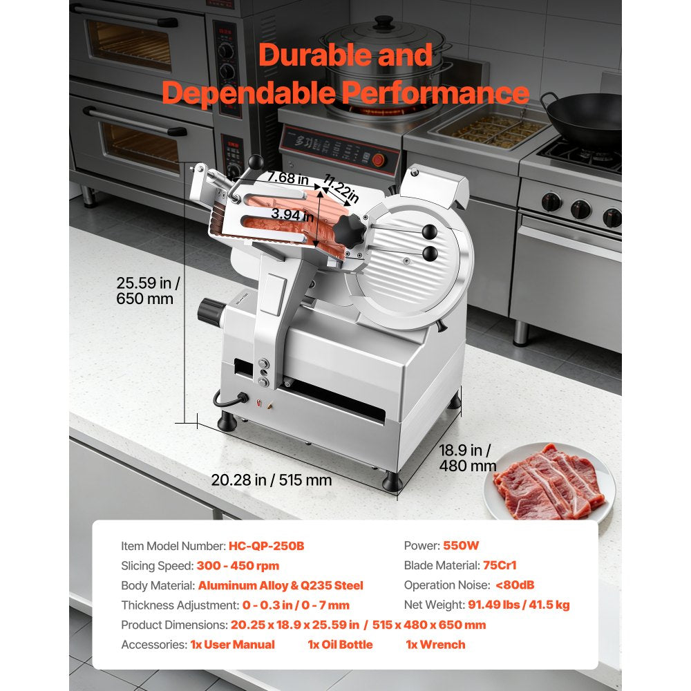 Vevor Meat Slicer Fully Automatic Commercial Food Slicer with 10" Carbon Steel Blade New