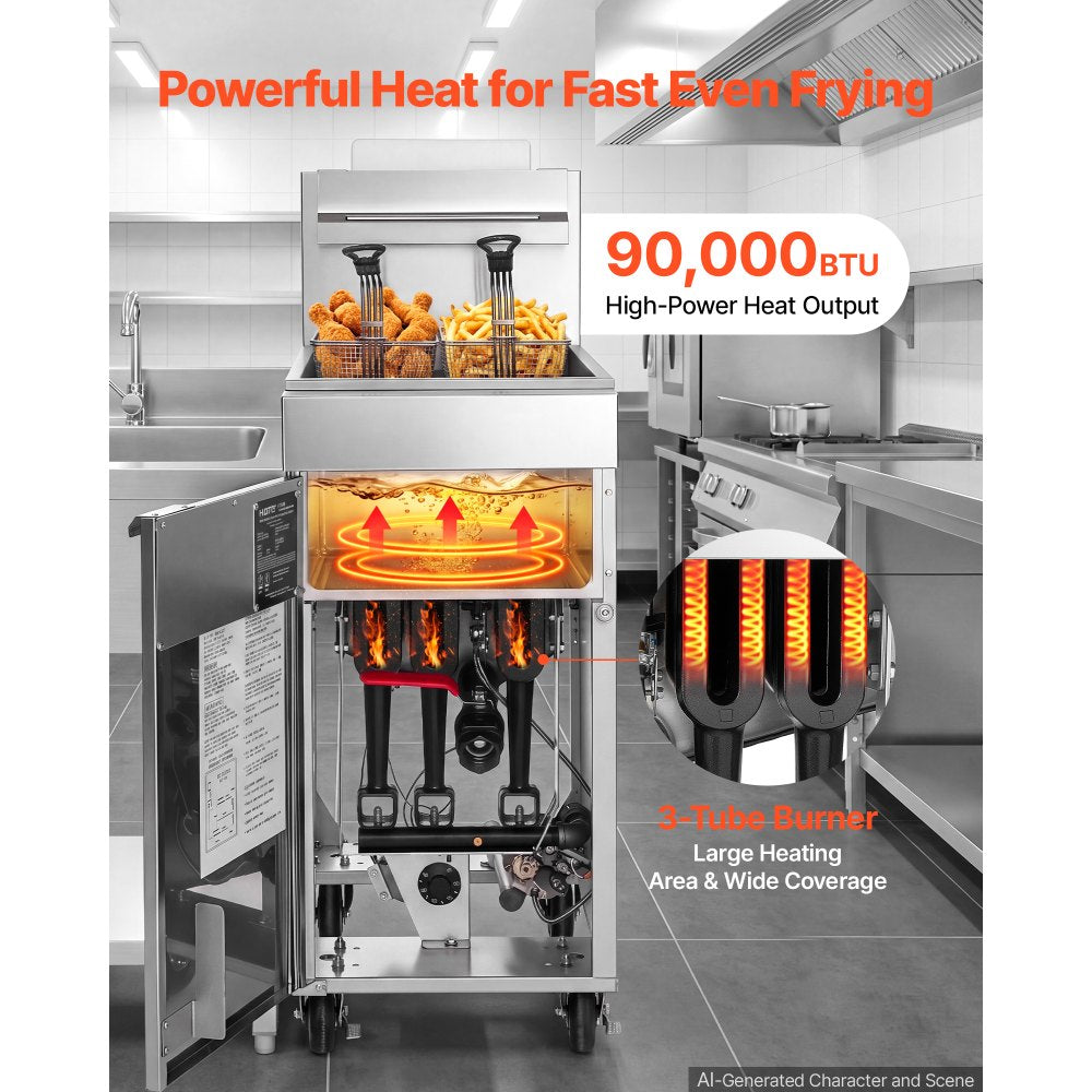 Vevor Deep Fryer Commercial Propane 90,000 BTU 40 lbs Floor-Standing with 2 Baskets New
